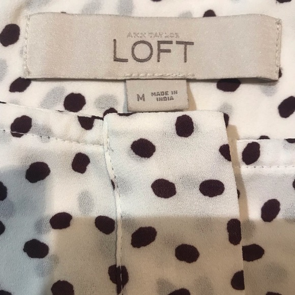Loft Blouse Quarter Button Pockets White with Brown Polka Dots Size M - Picture 13 of 13